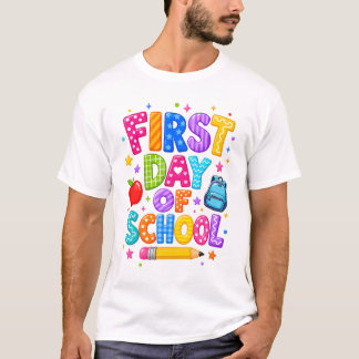Camiseta Feliz Primeiro Dia De Aula Preppy De Volta à Escol