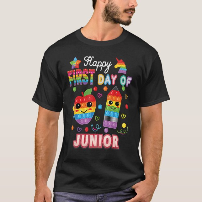 Camiseta Feliz Primeiro Dia De Brinquedo De Fidget Júnior D (Frente)