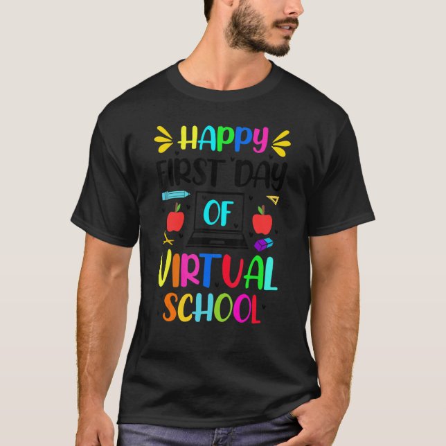 Camiseta Feliz Primeiro Dia De Crianças De Escola Virtual O (Frente)