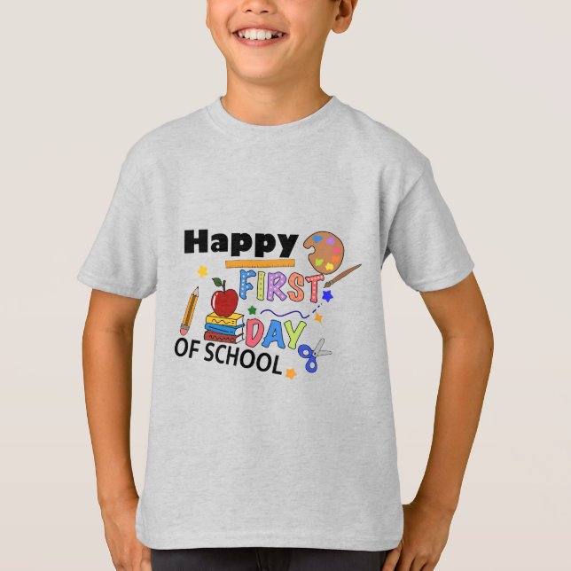 Camiseta Feliz primeiro dia de escola - Fofo de volta à esc (Frente)
