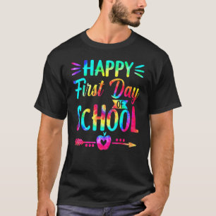 Camiseta Feliz Primeiro Dia De Laço Dye Alunos E Chá