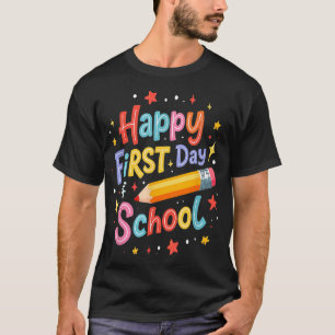 Camiseta Feliz Primeiro Dia De Lápis Coloridos De Lápis