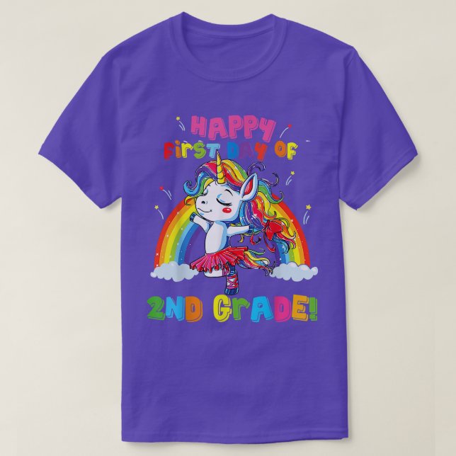 Camiseta Feliz Primeiro Dia De Meninas Do segundo Grau Unic (Frente do Design)