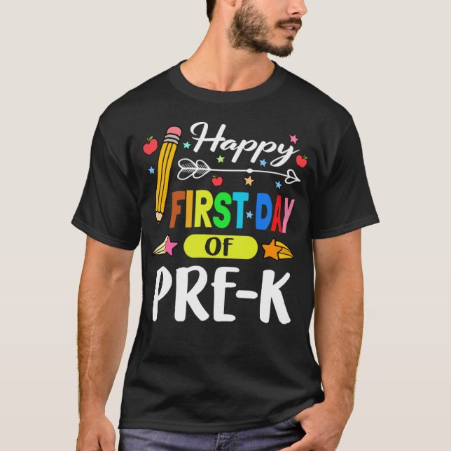 Camiseta Feliz Primeiro Dia De Pré-Kg Adorável 1rua De Pré- (Frente)