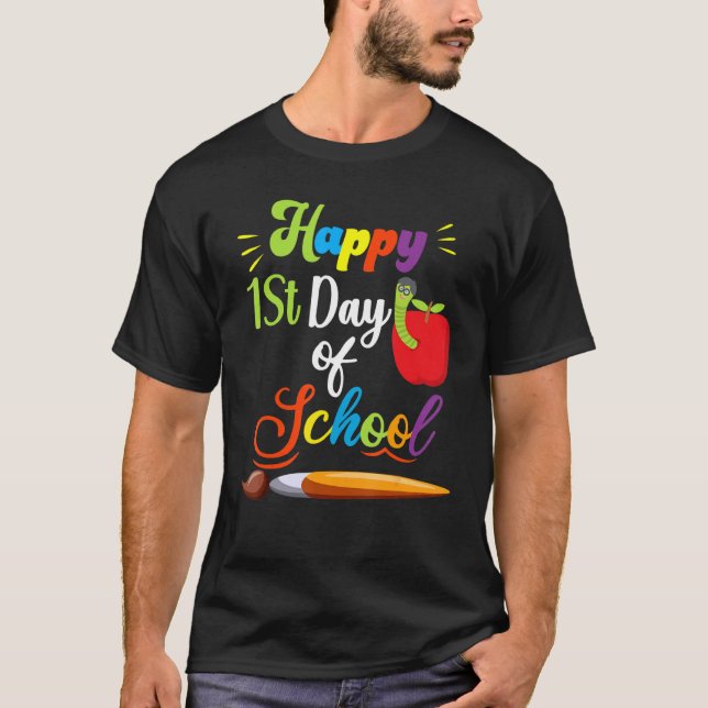Camiseta Feliz Primeiro Dia de Professora Paint Br (Frente)