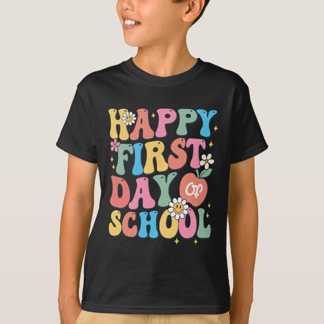 Camiseta Feliz Primeiro Dia de Professores Meninas de Volta (Frente)
