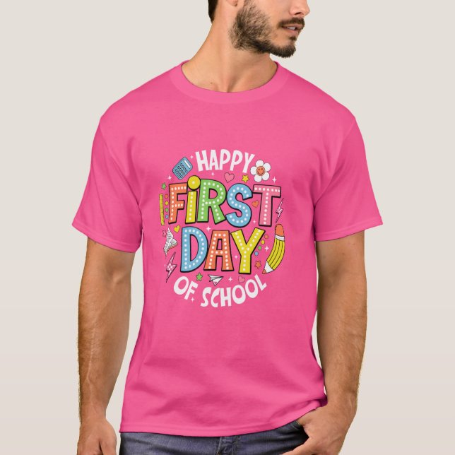 Camiseta Feliz Primeiro Dia De Professores Rapazes De Volta (Frente)