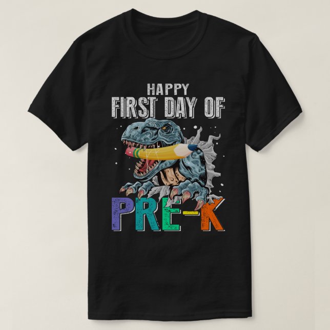 Camiseta Feliz Primeiro Dia Do Dinossauro Ppe-K (Frente do Design)