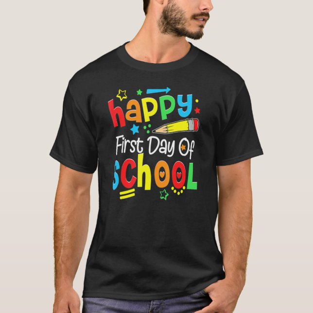 Camiseta Feliz Primeiro Dia Do Jardim De Infância Da Escola (Frente)