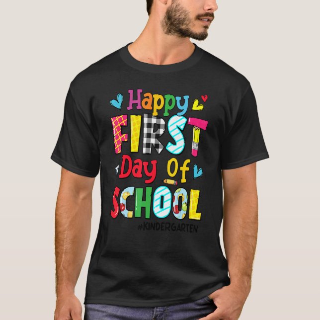Camiseta Feliz Primeiro Dia Do Jardim De Infância Da Escola (Frente)