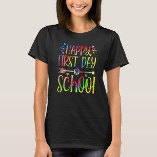 Camiseta Feliz Primeiro Dia Tie Dye Bem-vindo de Volta à Es