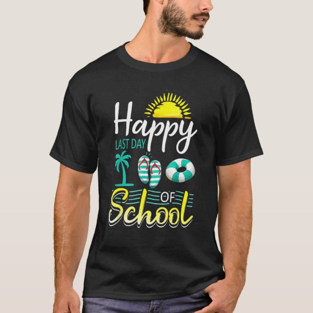 Camiseta Feliz Professor De Chinelos De Verão No Último Dia (Frente)