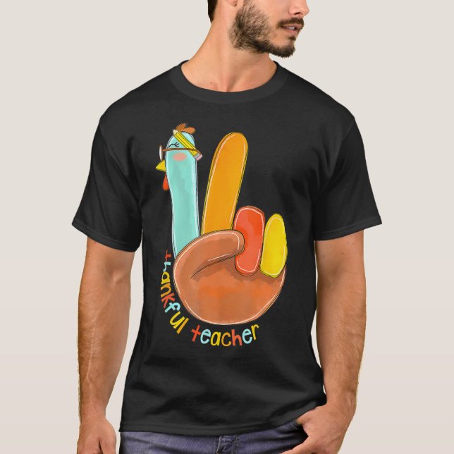 Camiseta Feliz Professor Engraçado Ação de Graças à Mão de  (Frente)