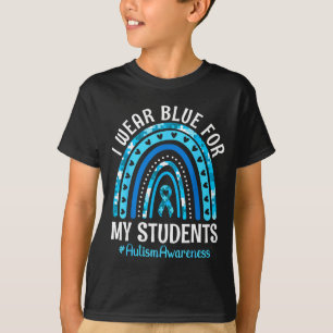 Camiseta Feliz Professor Eu Uso Azul Para o Autismo dos Meu
