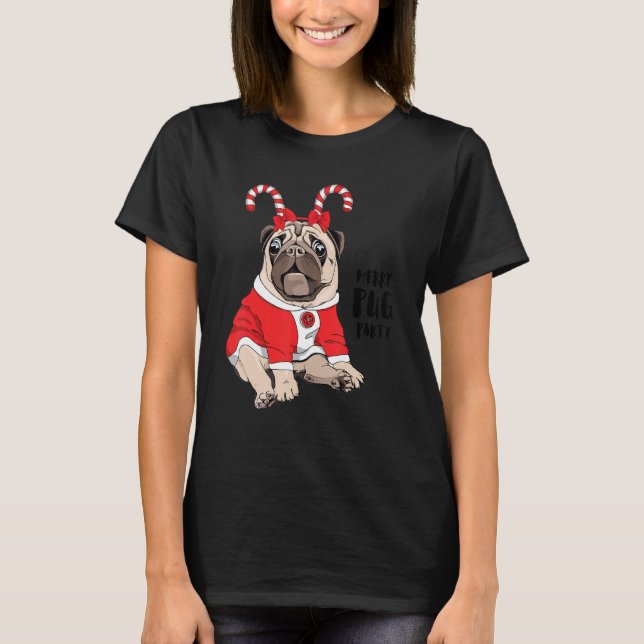 Camiseta Feliz Pug Party Pugmas Pugmas Cute Puggy Face Dog  (Frente)