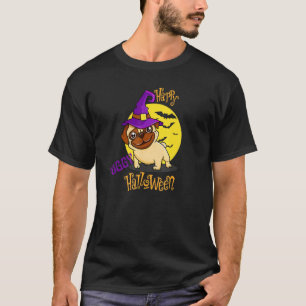 Camiseta Feliz Puggy Halloween Pug Bruxos Proprietários
