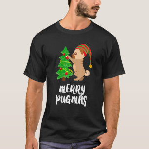Camiseta Feliz Pugmas Árvore de Natal Cachorro Pet Pug