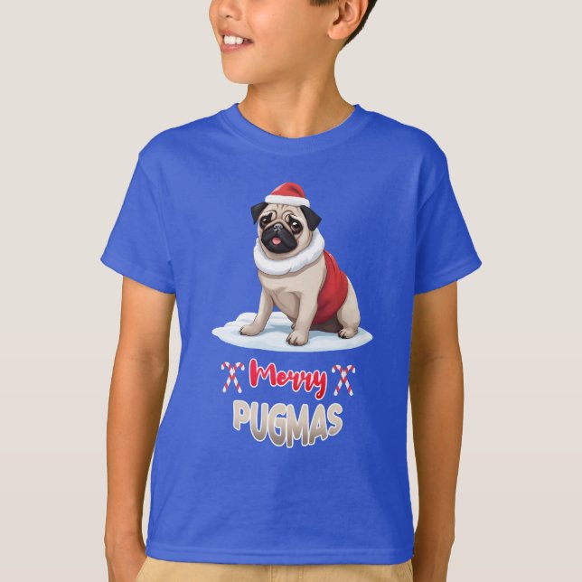 Camiseta Feliz Pugmas Cão-de-Papai noel-de-fêmur-doce (Frente)
