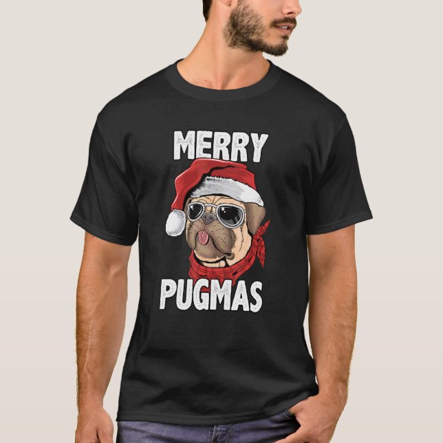 Camiseta Feliz Pugmas Engraçado Natal Pug Santa Hat Xmas Do (Frente)