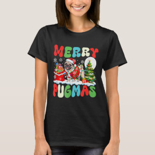 Camiseta Feliz Pugmas Papais noeis de Natal Pug Costume Col