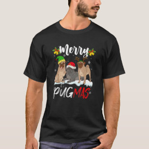 Camiseta Feliz Pugmas Papais noeis Reindeer Elf Pug Dog Chr