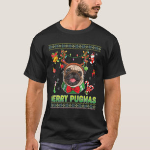 Camiseta Feliz Pugmas Pug Cachorro Luzes De Natal Xmas Swee