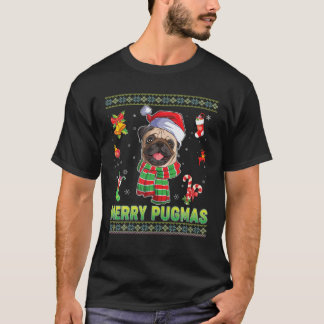 Camiseta Feliz Pugmas Pug Cachorro Luzes De Natal Xmas Swee