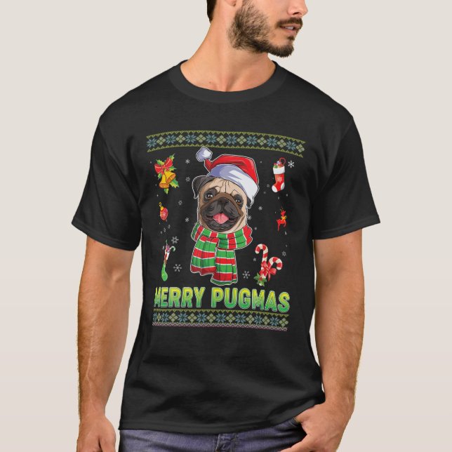 Camiseta Feliz Pugmas Pug Cachorro Luzes De Natal Xmas Swee (Frente)