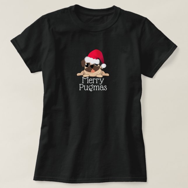 Camiseta Feliz Pugmas Pug Dog T-Shirt (Frente do Design)