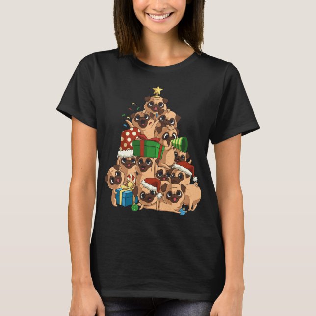 Camiseta Feliz Pugmas Tree Pug de Natal (Frente)