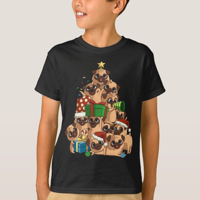 Camiseta Feliz Pugmas Tree Pug de Natal (Frente)