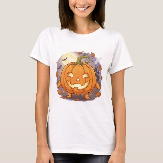 Camiseta Feliz Pumpkin de Cartoon Jack-O'-Lanterna (Frente)