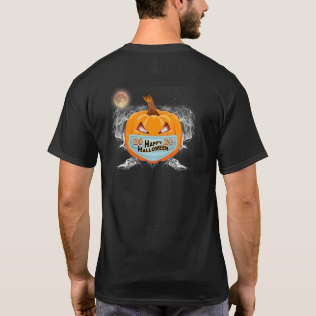 Camiseta : Feliz Pumpkin de Olhos de Incêndio no Halloween  (Verso)