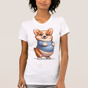 Camiseta Feliz Pup Grande Belly Corgi Sorri Tee Engraçado