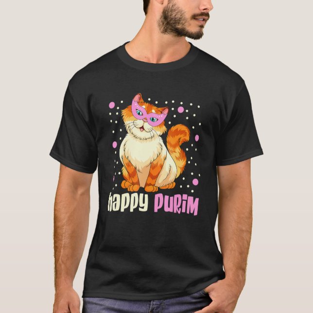 Camiseta Feliz Purim Gato Costume Judeu Presente (Frente)
