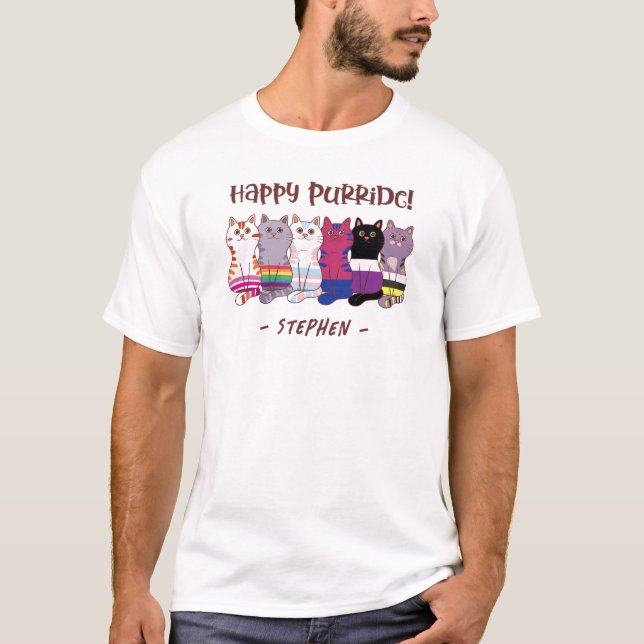 Camiseta Feliz Purride - Gatos do Orgulho LGBTQ (Frente)