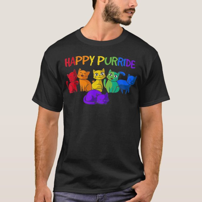 Camiseta Feliz Purride Gats LGBTQ Pride Gift (Frente)