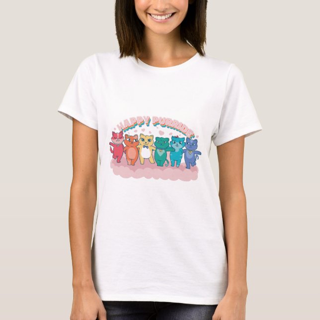 Camiseta Feliz Purride Rainbow Priord Cats (Frente)