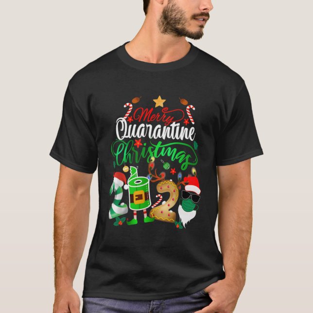 Camiseta Feliz Quarantine 2020 Elf Santa Claus Face Máscara (Frente)