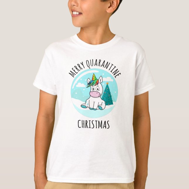 Camiseta Feliz Quarantine Christmas Unicorn (Frente)