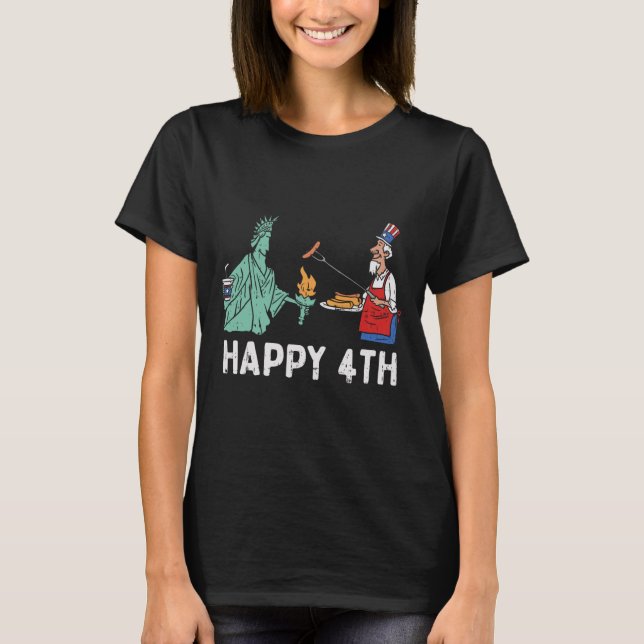 Camiseta Feliz Quarta Estátua da Liberdade Tio Sam Engraçad (Frente)