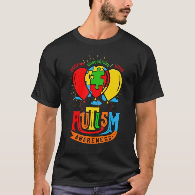 Camiseta Feliz Quebra-cabeça de Vida Autismo Sensibilização (Frente)