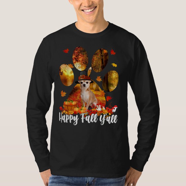 Camiseta Feliz Queda Por Todos Os Graças Chihuahua Pilgrim  (Frente)