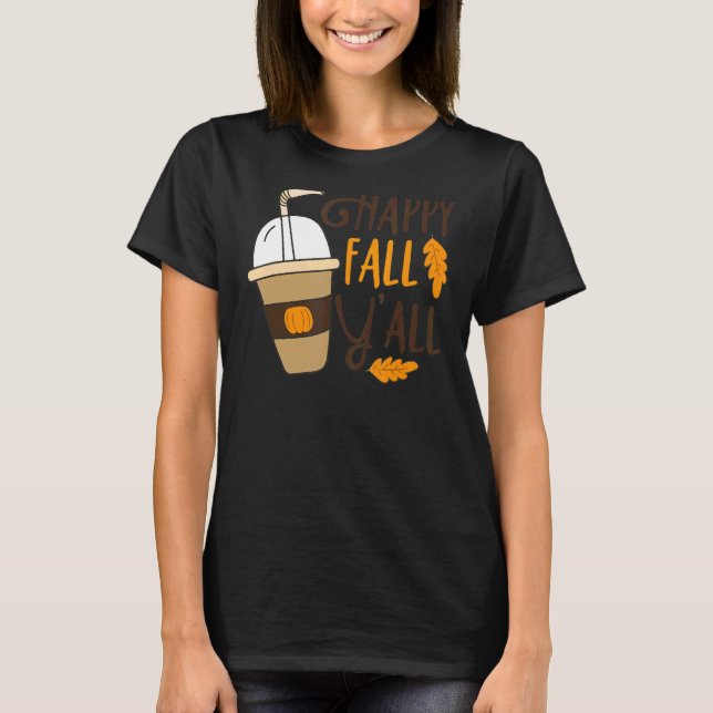 Camiseta Feliz Queda... Pumpkin Spice Café Obrigado de outo (Frente)