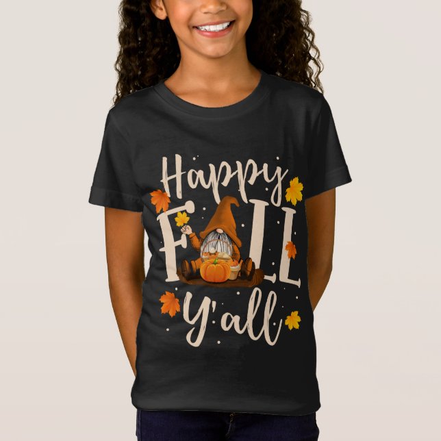 Camiseta Feliz Queda Todos Os Gnomos Pumpkin Autumn Vibes O (Frente)