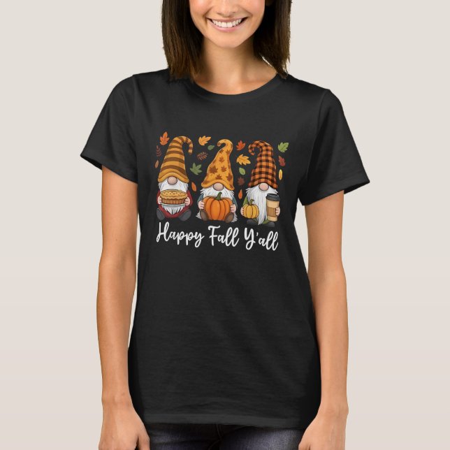 Camiseta Feliz Queda Todos Vocês Gnomo Pumpkin Outono Ação  (Frente)