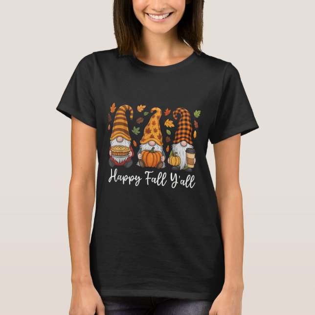 Camiseta Feliz Queda Todos Vocês Gnomo Pumpkin Outono Ação  (Frente)