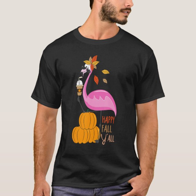 Camiseta Feliz Queda Vocês Todos Pumpkin Flamingo Autumn Gr (Frente)