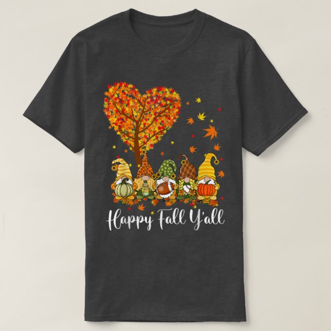 Camiseta Feliz Queda Yall Gnomos Pumpkin Autumn Vibs Obriga (Frente do Design)