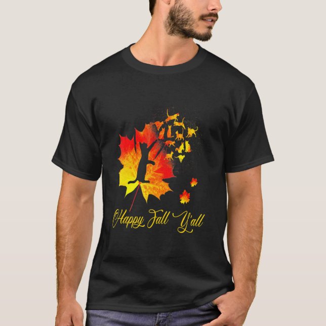 Camiseta Feliz Queda Yall Halloween-Cat Leaf-Melhores Ideia (Frente)